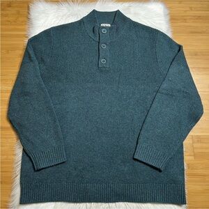 LL.Bean Sweater Mens XXL Green Blue Lambswool Henley Chunky Pullover